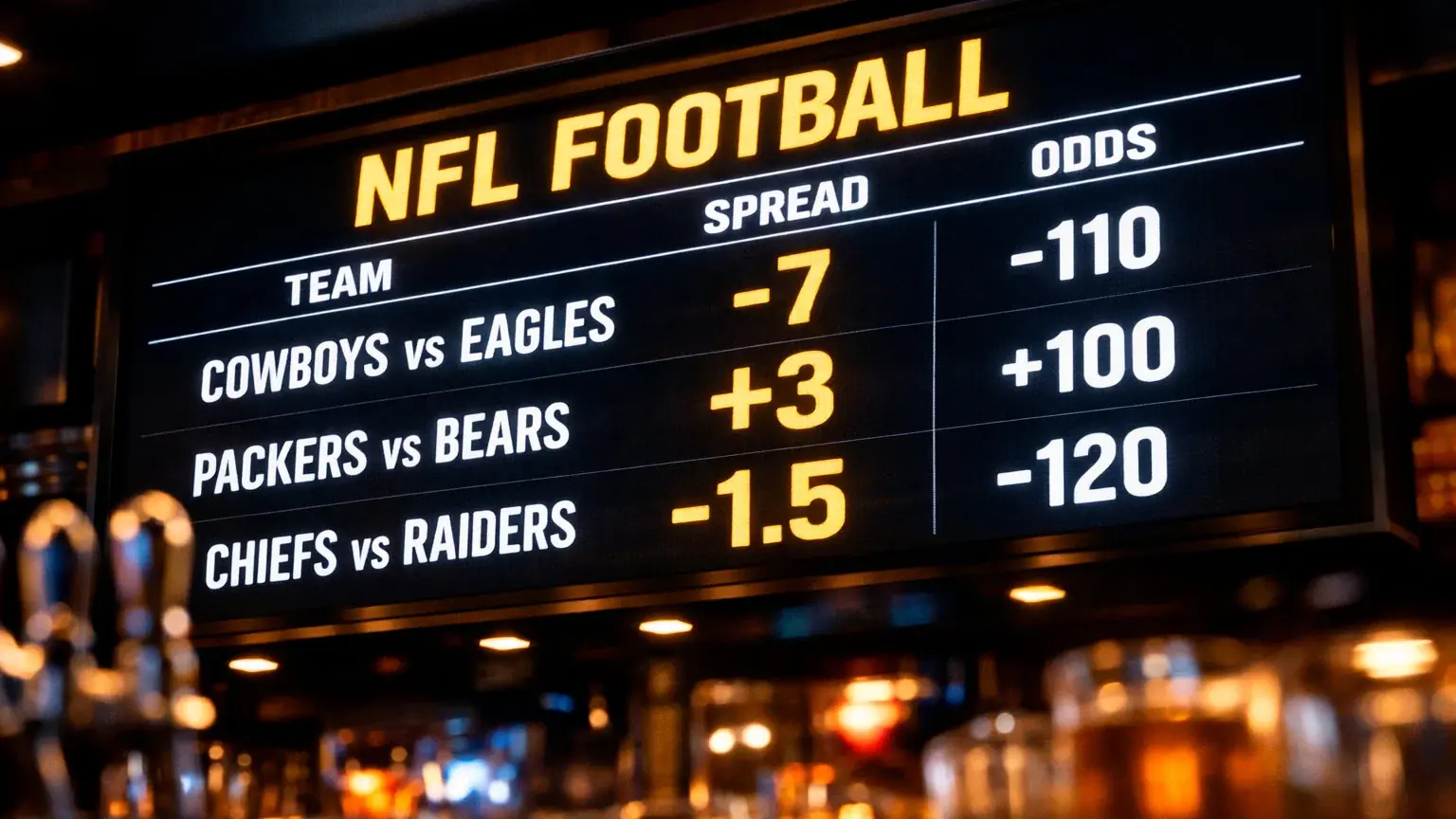 Sportsbook display showing point spread adjustments for teaser bets
