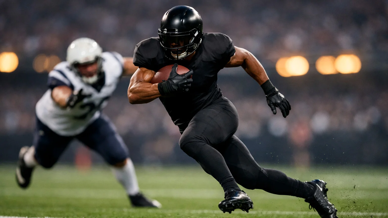 Football player running with the ball showing rushing yards statistics concept